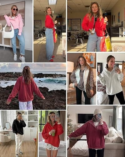 Gacaky Sweatshirt for Women Oversized Henley Neck Pullover Top Fall Outfits | Oversized Silhouette, Quilted Placket Detail, Henley Sweatshirt, Comfort Soft Sweaters, Fall Winter Fashion Outfits Clothes thumbnail 2