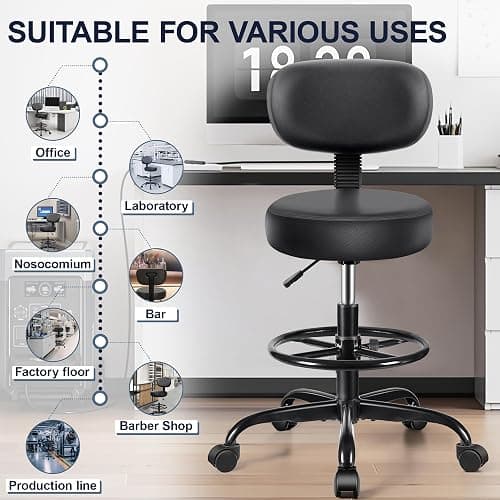 Brick Attic Drafting Chair with Backrest – Adjustable Foot Rest Rolling Stool with Wheels, PU Leather Swivel Stool for Office Spa Studio Lab Counter Salon Home Work Bar Kitchen Shop(Black) thumbnail 8
