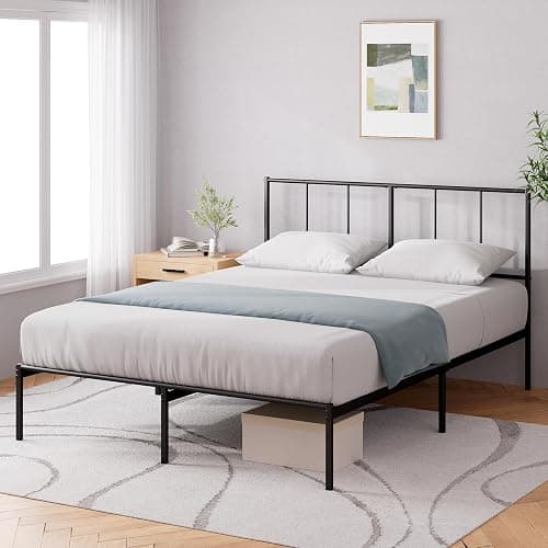 Zinus Justin Double Bed Frame with Headboard - 4ft6 (135 x 190 cm) - 14'' Height - Metal Bed Base with Steel Slat Support - Storage Space Underneath - Modern Design - Easy Assembly - Black thumbnail 4