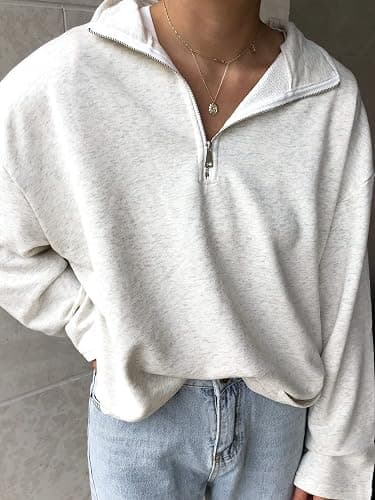 LAVASEON Womens Oversized Half Zip Lapel Sweatshirt Solid Color Casual Long Sleeve Cropped Pullover Top thumbnail 5