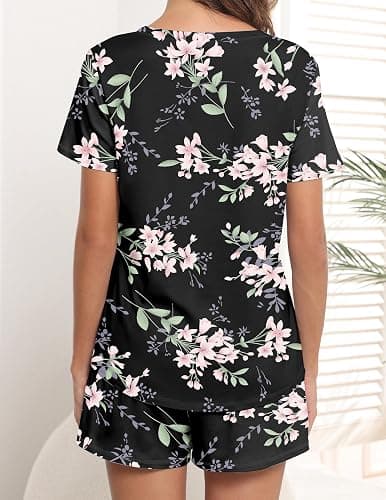 Ekouaer Women's Pajamas Sets Short Sleeve Lounge Sets Sleepwear Casual Two Piece Pjs With Pockets thumbnail 4