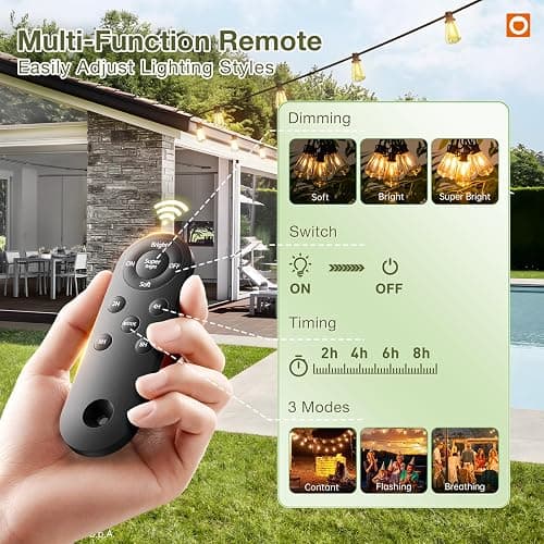 addlon 54(48+6) FT Solar String Lights Waterproof,Patio Lights Solar Powered with Remote & USB Port 15+1 LED Shatterproof Bulbs 3 Light Modes, Dimmable Solar Light for Camping Backyard Garden thumbnail 3