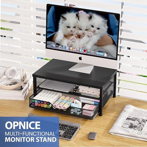 OPNICE Computer Monitor Stand Riser, Desk Organizer with Drawer, Laptop Stand, Office Desk Accessories & Workspace Desktop Organizers Storage for Office Supplies(Black) thumbnail 5