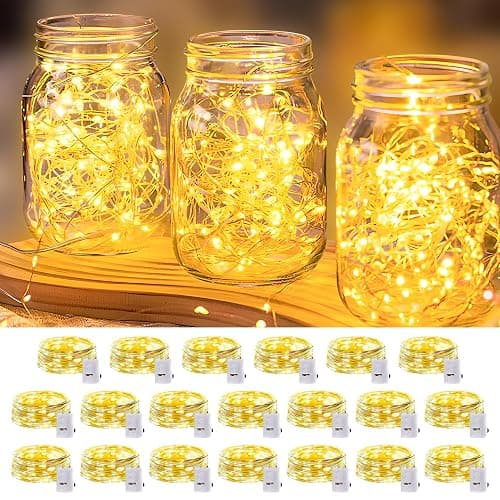 20 Pack LED Fairy Lights Battery Operated,3 Features Blinking Slowly Blinking & just on 7FT 20 LED Waterproof Mini Twinkle String Lights for Wedding Mason Jars Party Christmas Decorations(Warm White) - Image 1