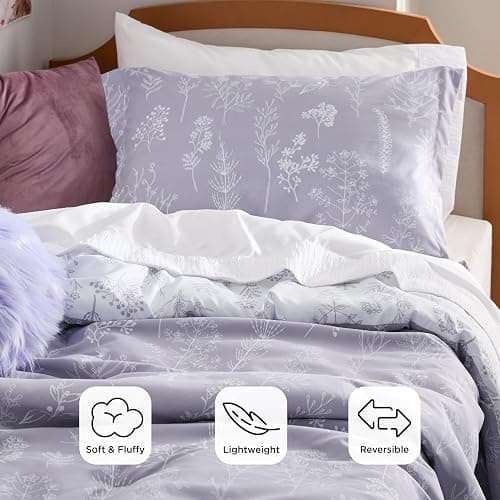 Bedsure Twin/Twin XL Comforter Set - Lavender Comforter, Cute Floral Bedding Comforter Sets, Gifts for Woman, 2 Pieces, 1 Soft Reversible Botanical Flowers Comforter and 1 Pillow Sham thumbnail 3