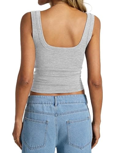 EasyGala Womens Cotton Ribbed Square Neck Tank Tops Basic Backless Sleeveless Summer Cami Shirts 2025 thumbnail 2