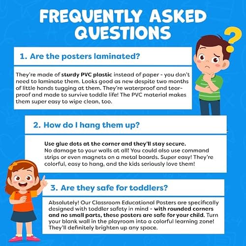 Educational Learning Posters for Toddlers 1-3 - 20pc Classroom Toddler Learning Posters - 16” x 11” Classroom Decor, Back to School Teacher Supplies - Kindergarten Preschool Classroom Must Haves thumbnail 9