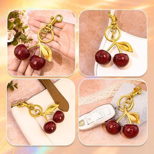 Cherry Keychain Bag Purse Charms For Handbags Cherry Accessories Mothers Day Birthday Ideas thumbnail 2