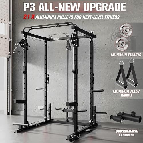 RitFit Multi-Function Garage & Home Gym Package Includes 1200LBS Power Cage PPC03/P3 with Cable Crossover System, Weight Bench, Olympic Barbell Weight Set, Full Body Workout thumbnail 3