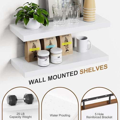Bellsal Floating Shelves for Wall, White Engineered Wood Wall Shelf Set of 4, 16" Wall Mounted Floating Shelf for Kitchen, Living Room, Bedroom, Bathroom Storage, Book Shelf for Walls Home Decor thumbnail 6