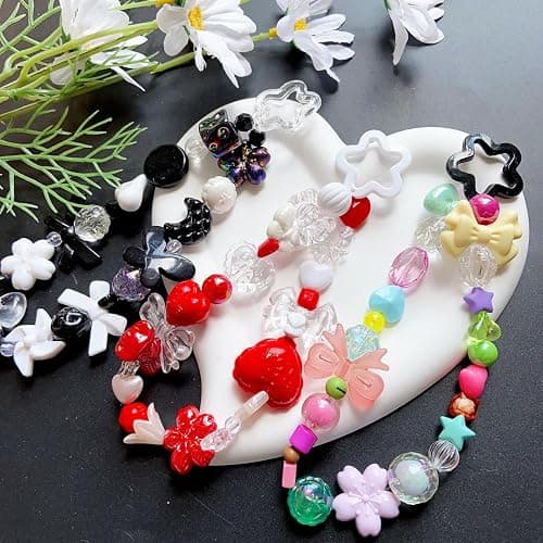 Vashun Assorted Acrylic Beads for Bracelet Making,Flower Butterfly Bow Candy Heart Kawaii Charms for Jewelry Making DIY Necklace Bracelet Keychain Phone Charm (10Color-2) thumbnail 7