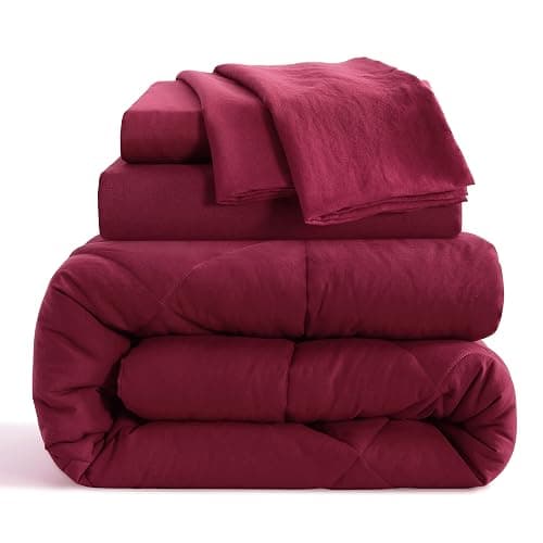 NTBAY Twin Comforter Set with Sheets, 5 Pieces Soft and Breathable Twin Bedding Set, Twin Bed in a Bag, Down Alternative Comforter Set Solid Color All Season, Kids Bedding Set, Wine Red thumbnail 3