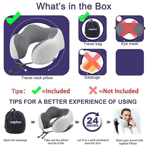 napfun Neck Pillow for Traveling, Upgraded Travel Neck Pillow for Airplane 100% Pure Memory Foam Travel Pillow for Flight Headrest Sleep, Portable Plane Accessories, Light Grey thumbnail 6