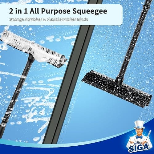 MR.SIGA Professional 2-in-1 Car Window Squeegee and Sponge Scrubber for Cleaning and Washing, Rubber Blade Cleaner With Handle, Black thumbnail 3