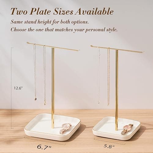 pickpiff Necklace Holder Stand with Ceramic Base: 12" Jewelry Tree Display Organizer for Necklaces, Bracelets, Rings, Earrings, Tall Gold Stand for Women, Aesthetic Room Décor thumbnail 6