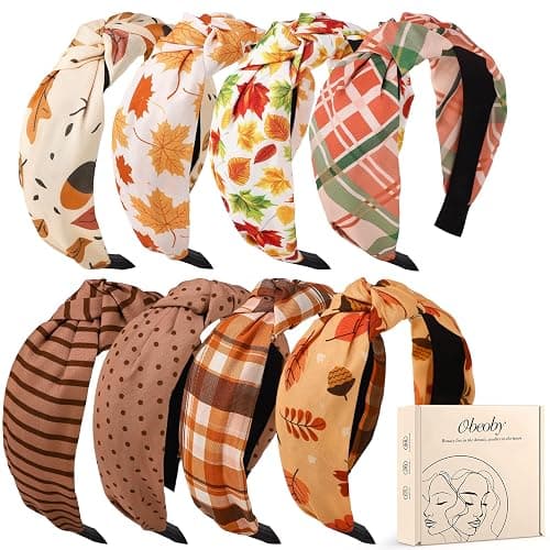 8 Pack Fall Headbands for Women, Thanksgiving Knotted Autumn Hairbands | Holiday Hairbands for Autumn Festive Gift, 8 Autumn Designs; Non-Slip Fit, for Thanksgiving, Parties, Gifting - Image 1