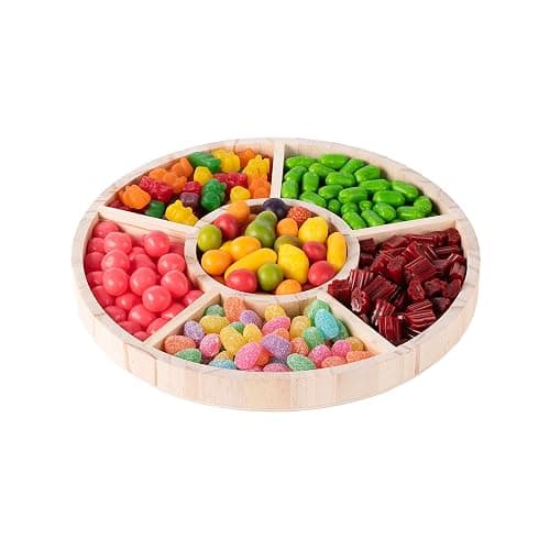 Montessori Wooden 2 Pack Round Tray 6 Section Divided Serving Tray for Appetizers & Snacks Chip & Dip Platter 10'x1' thumbnail 5