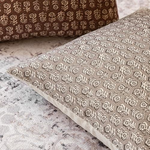 Foindtower Set of 2 Decorative Vintage Floral Print Throw Pillow Covers Neutral Modern Farmhouse Cushion Covers Boho Home Decor for Sofa Chair Couch Bedroom Living Room,18×18 Inch,Tan Taupe thumbnail 3