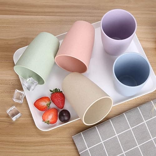 LuckyZone Wheat Straw Unbreakable Cup (12 oz) - Reusable Drinking Glasses Set of 5 - Dishwasher Safe Tumbler - BPA Free & Eco-Friendly (5Pcs) thumbnail 4
