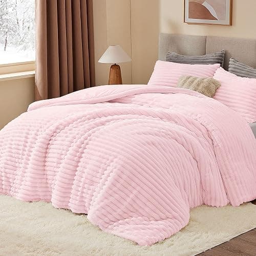 BEDELITE Fleece Queen Comforter Set -Super Soft & Warm Fluffy Cherry Blossom Bedding, Luxury Fuzzy Heavy Bed Set for Winter with 2 Pillow Cases thumbnail 2