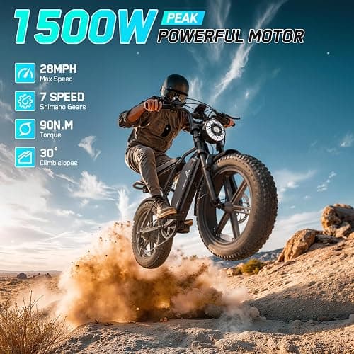 TST Electric Bike for Adults, 1500W Peak Motor 28 MPH 60/100 Miles Fat Tire Ebike with 48V 15Ah/25Ah Removable Battery 20" Electric Dirt Bike Hydraulic Suspension and 7-Speed thumbnail 2