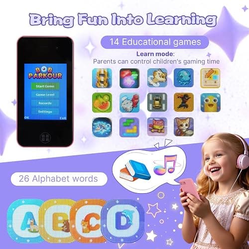 Kids Smart Phone, Christmas Birthday Gifts for Boys Girls Toddler Cell Phone Toys with Dual Camera Music Player Mini Educational Learning Games Fake Phone for 4-8 Year Old with 16G SD Card (Pink) thumbnail 6