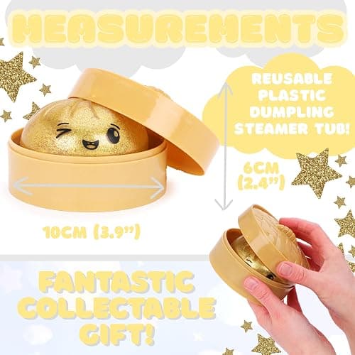Toyland® Metallic Gold Squishy Bao Dumpling Sensory Fidget Toy with Plastic Steamer Box - Squeeze Toys for Kids - Ages 3+ thumbnail 6