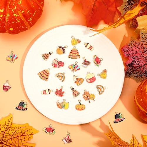 MARFOREVER 40Pcs/20 Pairs Fall Charms, Thanksgiving Charm for Jewelry Making, Autumn Pumpkin Maple Leaf Turkey Enamel Pendants for Bracelet Necklace Earrings Making Accessories thumbnail 2