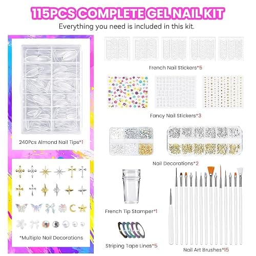 VANREESA 115Pcs Gel Nail Polish Kit with U V Light Nail Drill Almond Nail Tips -40 All Seasons Colors Gel Polish Set with 5Pcs Base Top Coat Gel Nail Kit for Beginners with Everything Gifts for Women thumbnail 9