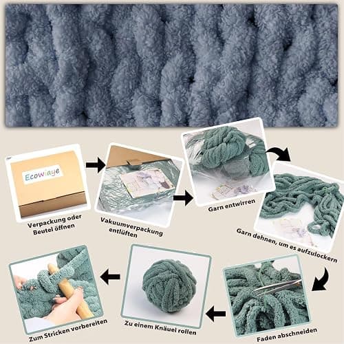 Ecowiaye 2 Stück Dicke Wolle, 500g Chunky Yarn Armstricken Wolle, Dickes Garn zum Häkeln, Flauschig XXL Häkelwolle zum Handstricken für Decke, Schals, Mützen, Haustier Nest (Dunkelgrau) thumbnail 4