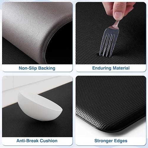 StepRite Kitchen Mats, 2PCS Kitchen Rugs, Cushioned Anti Fatigue Kitchen Mats for Floor, Non-Slip Standing Desk Mat, Waterproof Kitchen Rug Set for Kitchen, Floor, Office,17.3"×30"+17.3"×47",Black - 17.3"×30"+17.3"×47"-0.4inch - Black thumbnail 3
