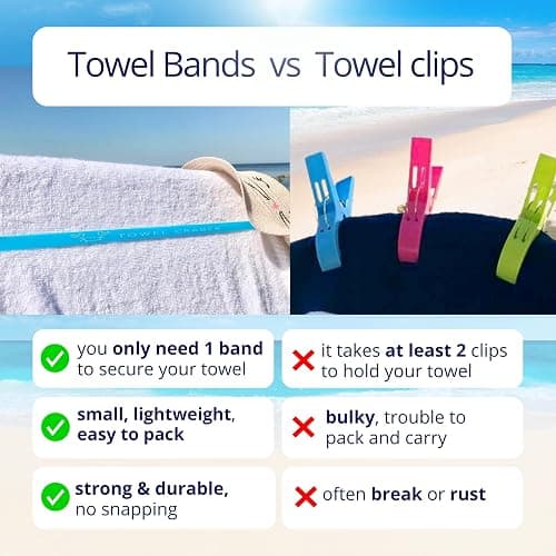 Towel Bands (6-Pack), Beach Pool & Cruise Chairs, Extra Durable, No Snapping, Cruise Ship & Beach Essentials, Great Alternative to Beach Towel Clips (3 Regular + 3 Glow in The Dark thumbnail 4