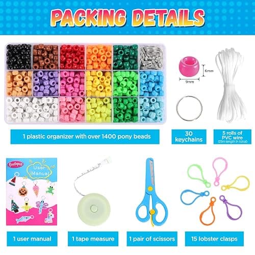 Beads for Crafts, Pony Beads Keychain Making Kit, Bead Pets for Kids Girls | Funtopia Bracelet Making kit Beaded Animal Set Birthday Party DIY Art Crafts for Girls Boys Beginners(1500 Bead, 30 Designs) thumbnail 6