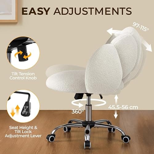 Yaheetech Boucle Upholstered Desk Makeup Vanity Chair with Wheels Swivel Cloud-shaped Accent Chair with Adjustable Height for Home Office Living Room, Bedroom Women White thumbnail 6
