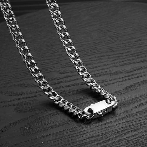 Miami Cuban Link Chain Necklace for Men Women Gold Plated Silver Black Stainless Steel Curb Chain Necklace 5mm/7mm/8mm/9mm/12mm/14mm Width 18 to 30 inch Secure Clasp Hip Hop Jewelry Gifts for Men thumbnail 6