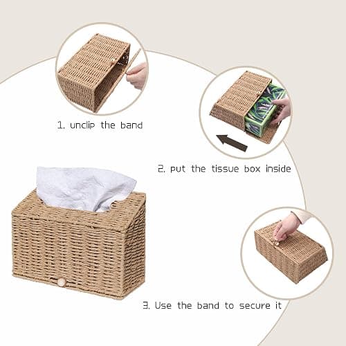Furrywise Hand Towel Box Cover Compatible with Kleenex Hand Towels, Paper Rope Hand Towel Holder for Bathroom, Kitchen and Bathroom, 10.43" L x 4.5" W x 8" H in, Natural thumbnail 3