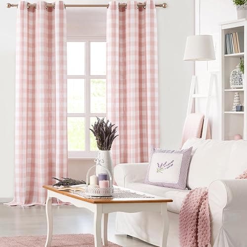 Jubilantex Buffalo Check Semi Sheer Curtain Panels Pink White Gingham Curtains Farmhouse Grommet Window Drapes for Living Room Bedroom 40"x95",2 Panels thumbnail 4