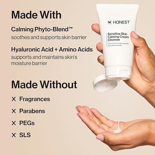 Honest Beauty Sensitive Skin Calming Cream Cleanser | Gently Cleanses, Hydrates, + Calms Skin | Hypoallergenic, Fragrance Free, Vegan | 4 fl oz thumbnail 4