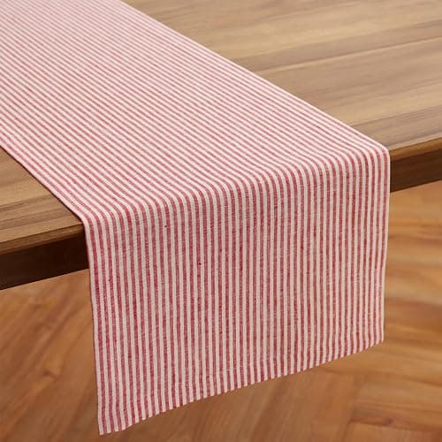 Solino Home 100% Pure Linen Table Runner 14x108 Inch - Narrow Stripe Red and White Cloth Runner for Dining Buffet Table, Indoor, Outdoor - Machine Washable - 4th of July thumbnail 3