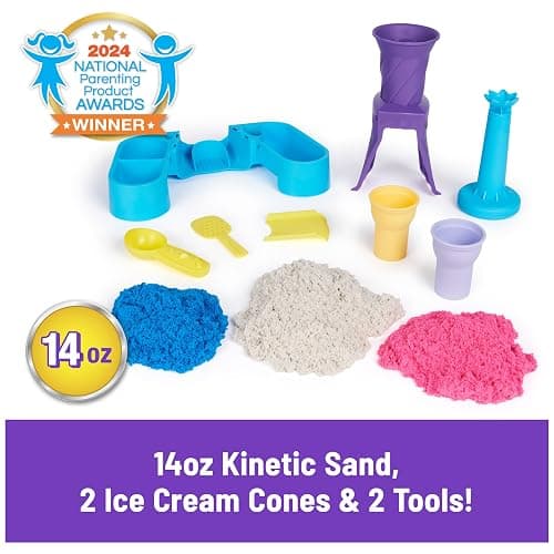 Kinetic Sand, Soft Serve Station with 14oz Play Sand (Blue, Pink & White), 2 Ice Cream Cones & 2 Tools, Sensory Toys, Stocking Stuffers for Kids Ages 3 and up thumbnail 3