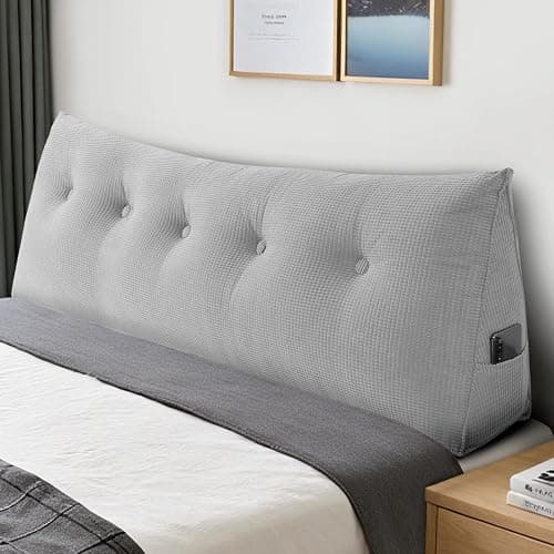 Huatean Home Soft Headboard Pillow Queen Size, Wall Backrest Wedge Pillow Headboard Queen, Reading Backboard Pillows, Large Dorm Daybed Bolster Pillows for Back Support with Removable Cover, Gray - Image 1