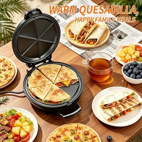 Quesadilla Maker 10 Inch, 900W Dual Heating, 6 Wedges in 3 Mins, Nonstick Plates Easy to Clean, Locking Latch, Safe & Steady, Black thumbnail 9