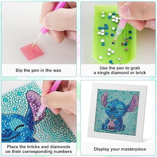AllWenTo 5D Diamond Painting Kit for Kids with Wooden Frame Easy Small Anime Diamond Painting Full Drill Diamond Art Gem Painting for Beginners 7X7 inch (Stitch), (DAM001-A) thumbnail 3