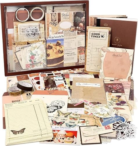 Draupnir Vintage Scrapbook Kit(346pcs), Bullet Junk Journal Kit with Journaling/Scrapbooking Supplies, Stationery, A6 Grid Notebook with Graph Ruled Pages, DIY Gift for Teen Girl Kid Women - Vintage - Image 1