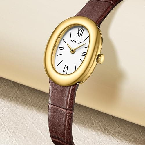 CNYXCN Women's Bracelet Gold Watch - Vintage Elegant Oval Bangle Watch - Gold Jewellery Style Quartz Wristwatch - Gift for Her thumbnail 4