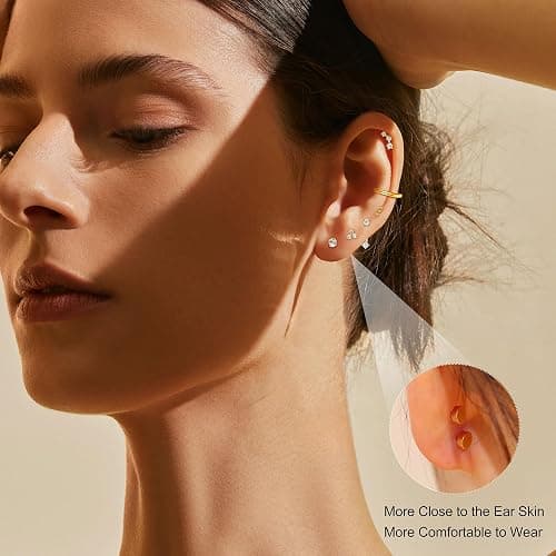 MILACOLATO Hypoallergenic Flat Back Earrings Gold Cartilage Earring Sets for Multiple Piercing 20G Surgical Stainless Steel Earrings for Women Trendy Earring Stacks Small Hoop Flatback Stud Earrings - Gold thumbnail 3