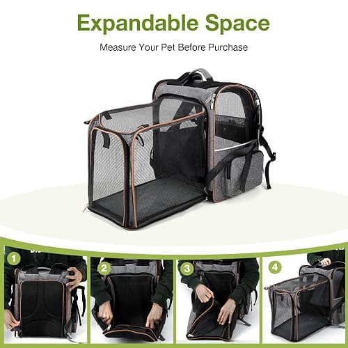 Lekebobor Large Cat Backpack Carrier Expandable Pet Carrier Backpack for Small Dogs Medium Cats Fit Up to 18 Lbs, Dog Backpack Carrier, Foldable Puppy Backpack Carrier for Travel, Hiking,Grey thumbnail 4