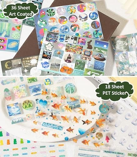 Dreamcore Retro Sticker Book, 72 Sheets with Mixed Writable Paper, PET & Art Coated Paper, Creative Activity Stickers, DIY Scrapbooking Phone Cases Laptops Party Gifts (LightDream) thumbnail 5
