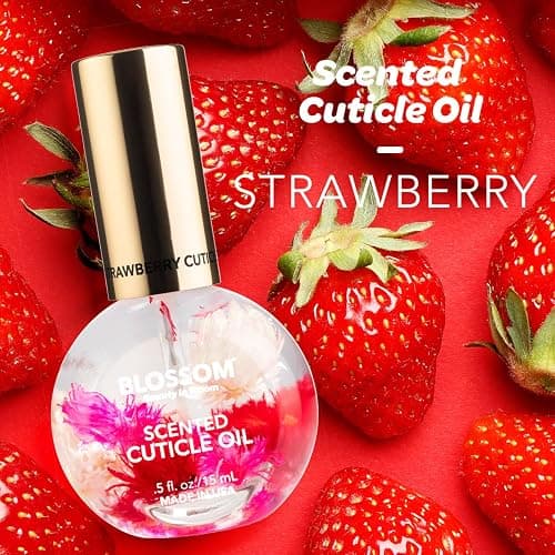 Blossom Cuticle Oil for Nails, Hydrating, Moisturizing, Scented Nail Oil Cuticle Care, Infused with Real Flowers, Made in USA, 0.5 fl. oz, Strawberry thumbnail 2