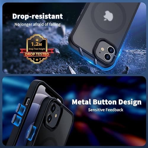 CACOE Magnetic Case for iPhone 12 & iPhone 12 Pro 2020 6.1 inch-Compatible with MagSafe & Magnetic Car Phone Mount,TPU Thin Phone Cases Cover Protective Shockproof Anti-Fingerprint(Matte Black) thumbnail 8